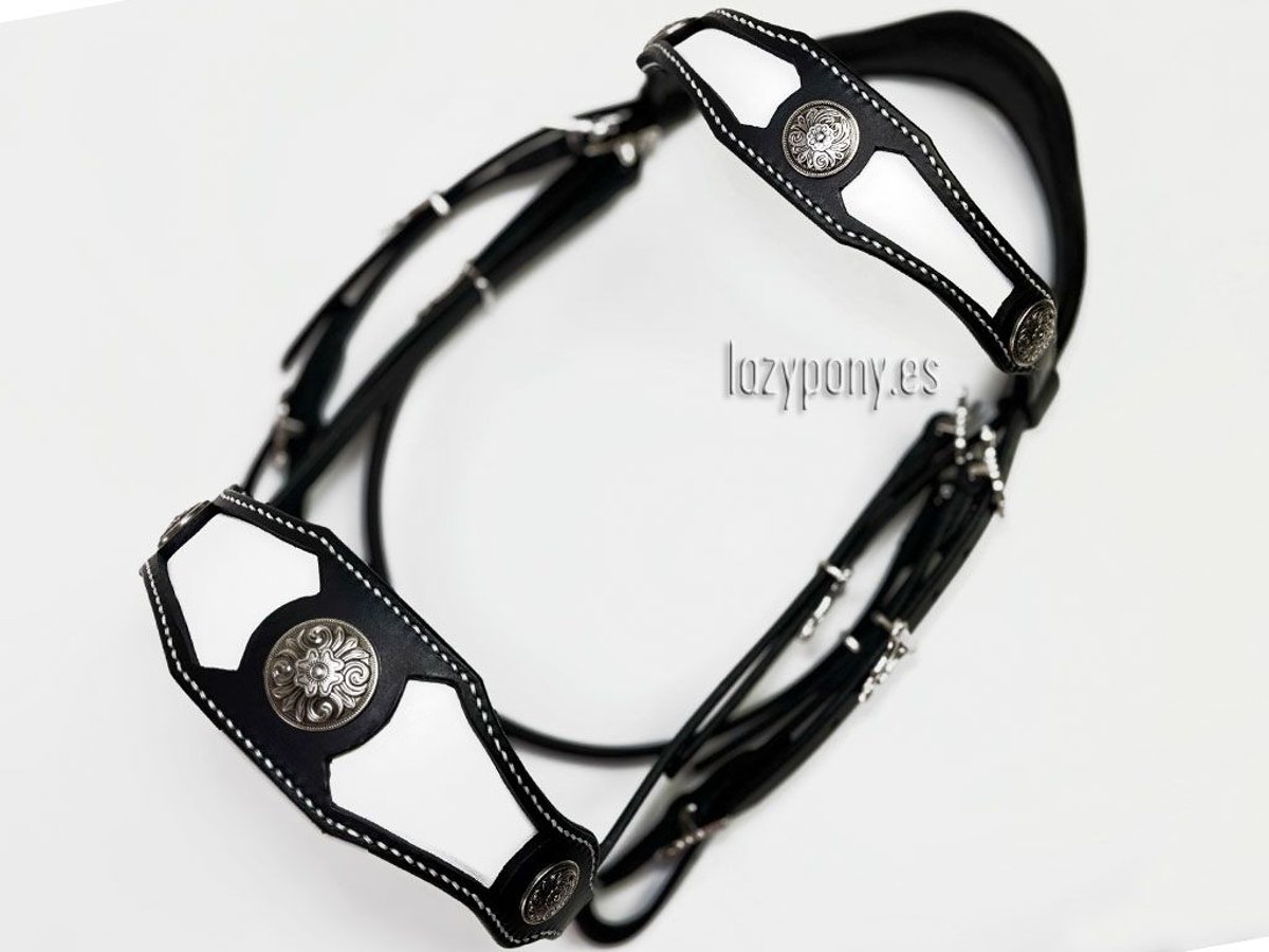 Medieval fancy horse bridle Lazypony, cabezada de cuero, cabezada barroca, leather horse bridle