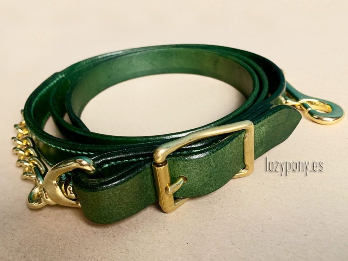 Ramal Lazypony clásico de cuero con cadena,  leather lead rope with chain Lazypony