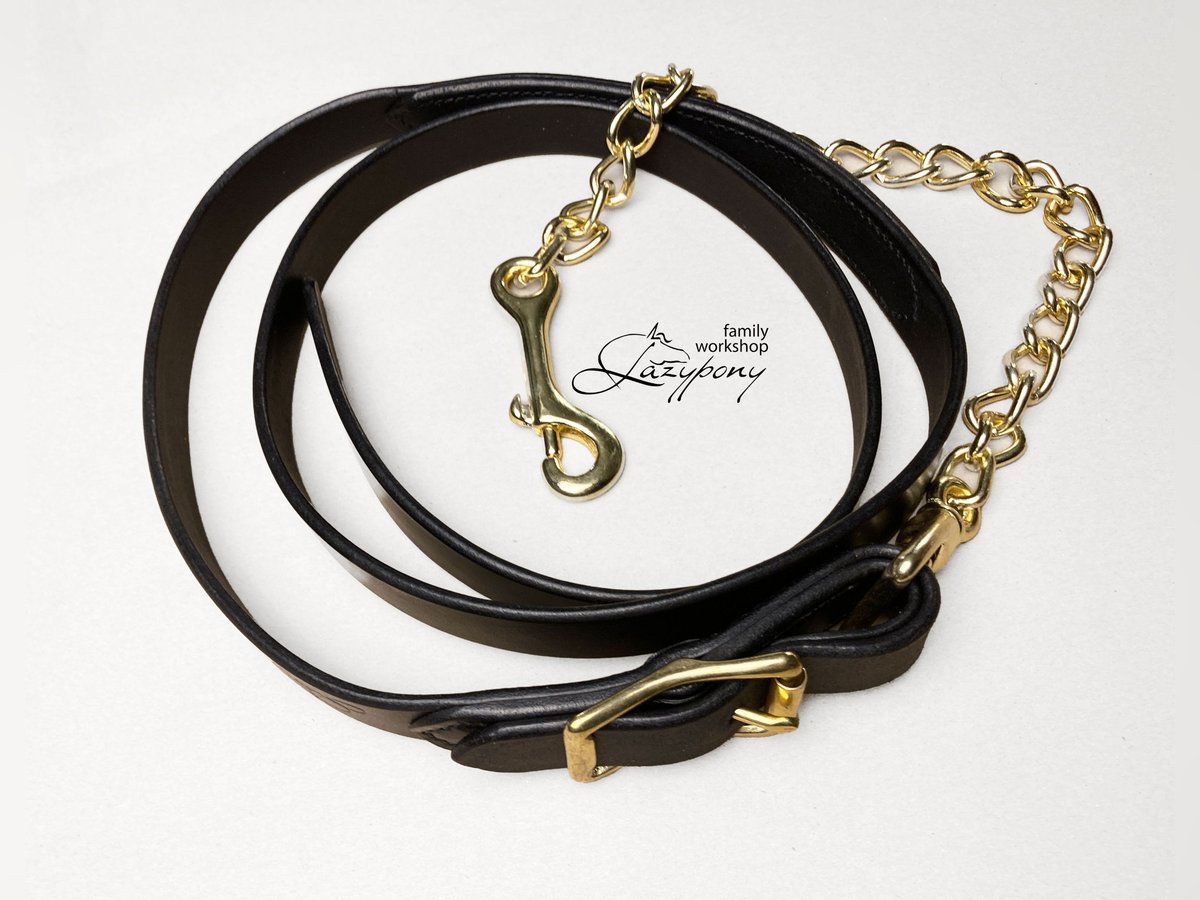 Ramal Lazypony clásico de cuero con cadena,  leather lead rope with chain Lazypony
