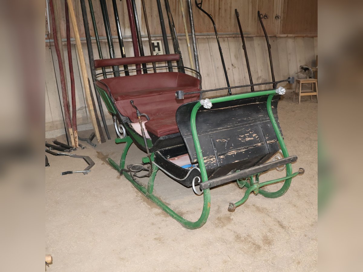 Horse-drawn sleigh carriage, antique sled, vintage decor, historical style