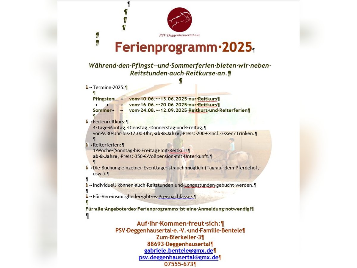 Reiterferien/Reitkurse 2025