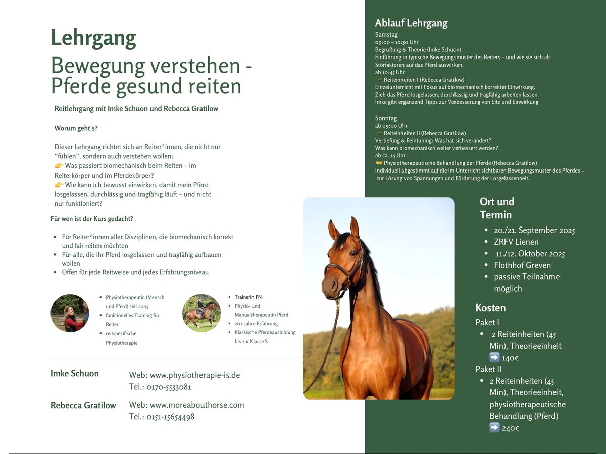 Reitlehrgang Biomechanik von Reiter und Pferd - Pferde gesund reiten Reitlehrgang Biomechanik von Reiter und Pferd - Pferde gesund reiten