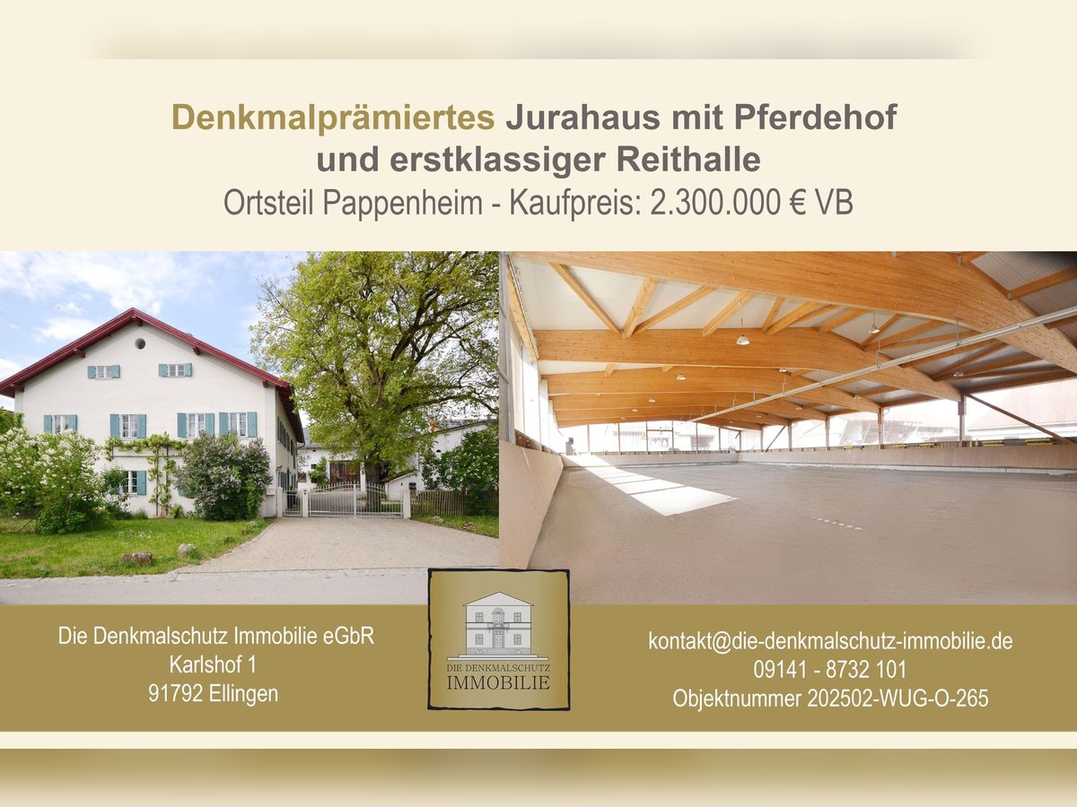 Denkmalprämiertes Jurahaus mit Pferdehof und erstklassiger Reithalle