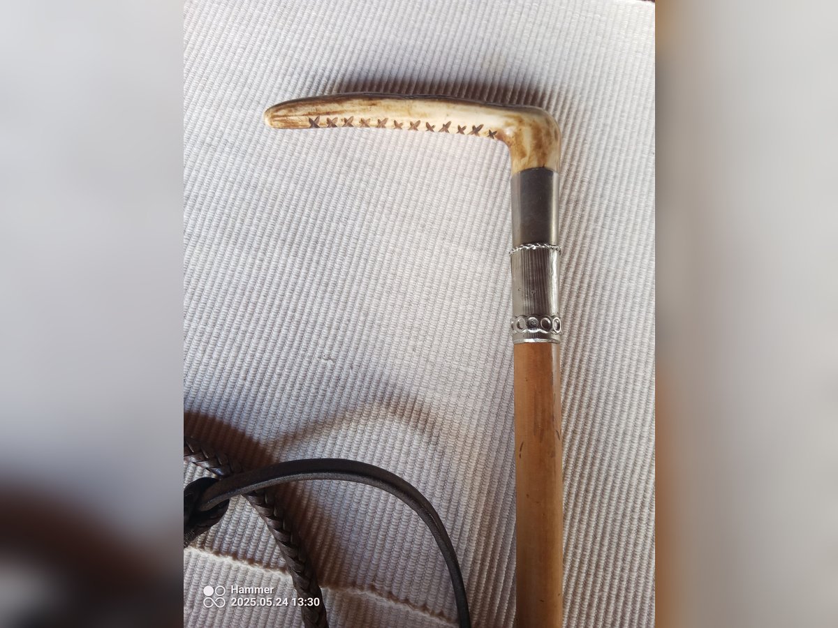 Vintage Antik Viktorianisch Edwardianisch Bambus und Leder Reiten Jagd Horn Griff
