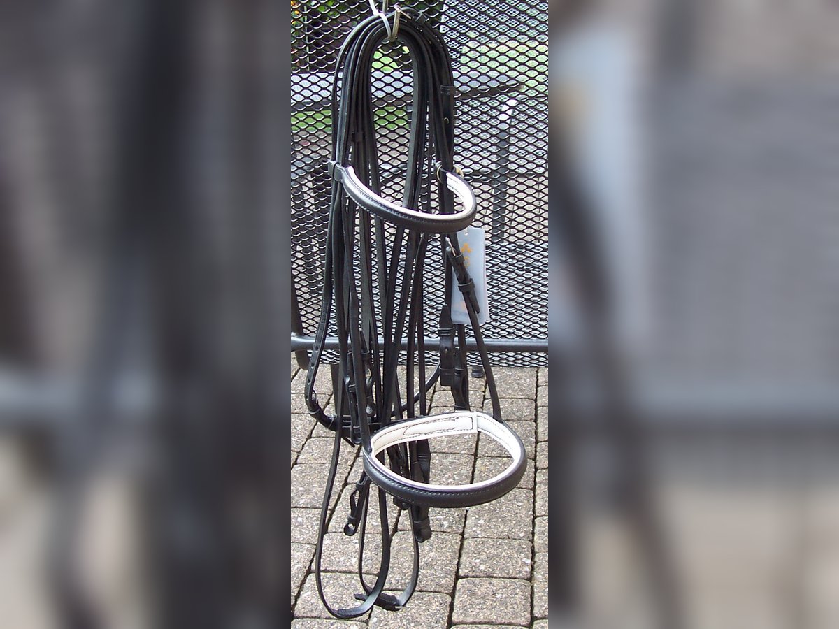 Döbert Kandare „Classic“, rundgenäht, mit Zaumhaken  Gr. WB  Neu, unbenutzt  Schwarz, weiß unterlegt