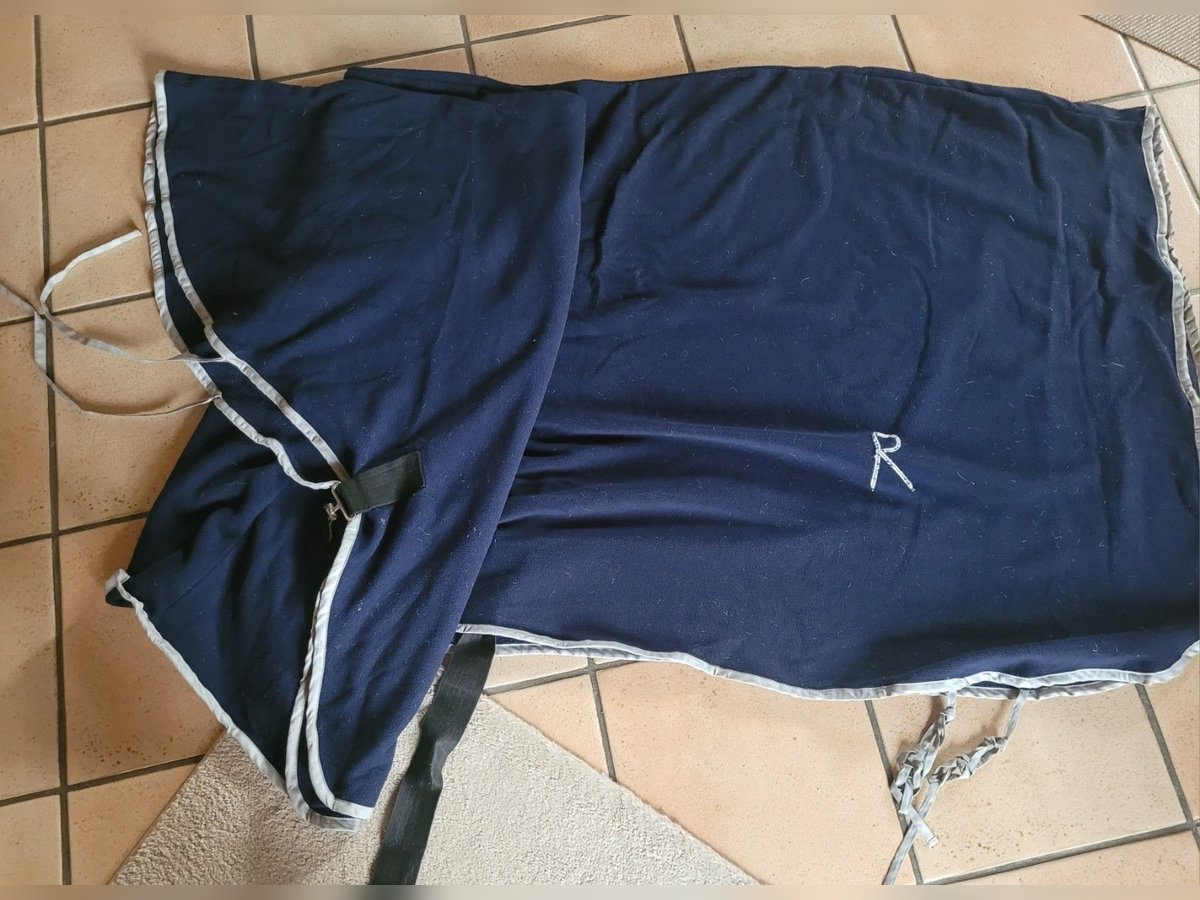 blaue Abschwitzdecke mit Halsteil mit Reflektoren - 155 cm