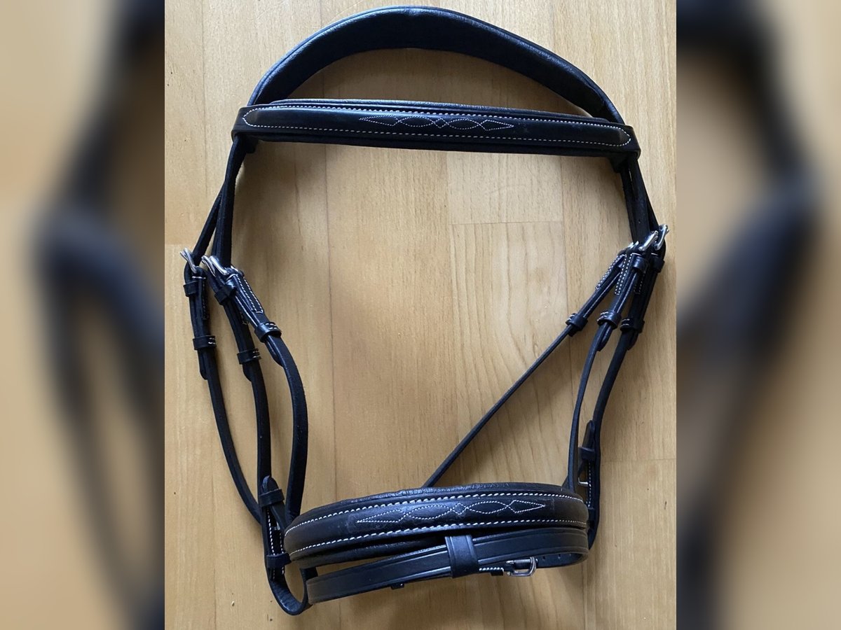 Trense Schwarz/Weiß WB Sehr Weiches Leder + passende Zügel Neu!