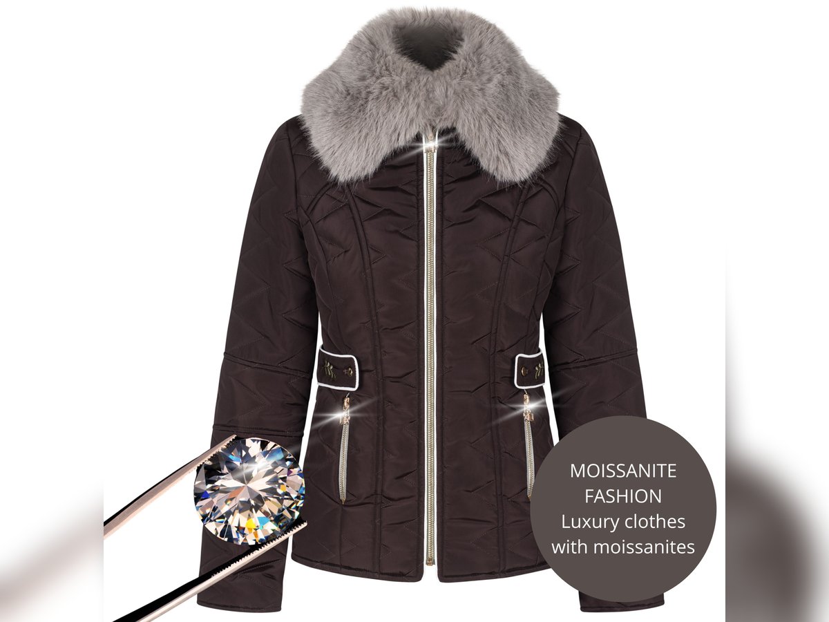 Brown warm jacket with REAL MOISSANITES