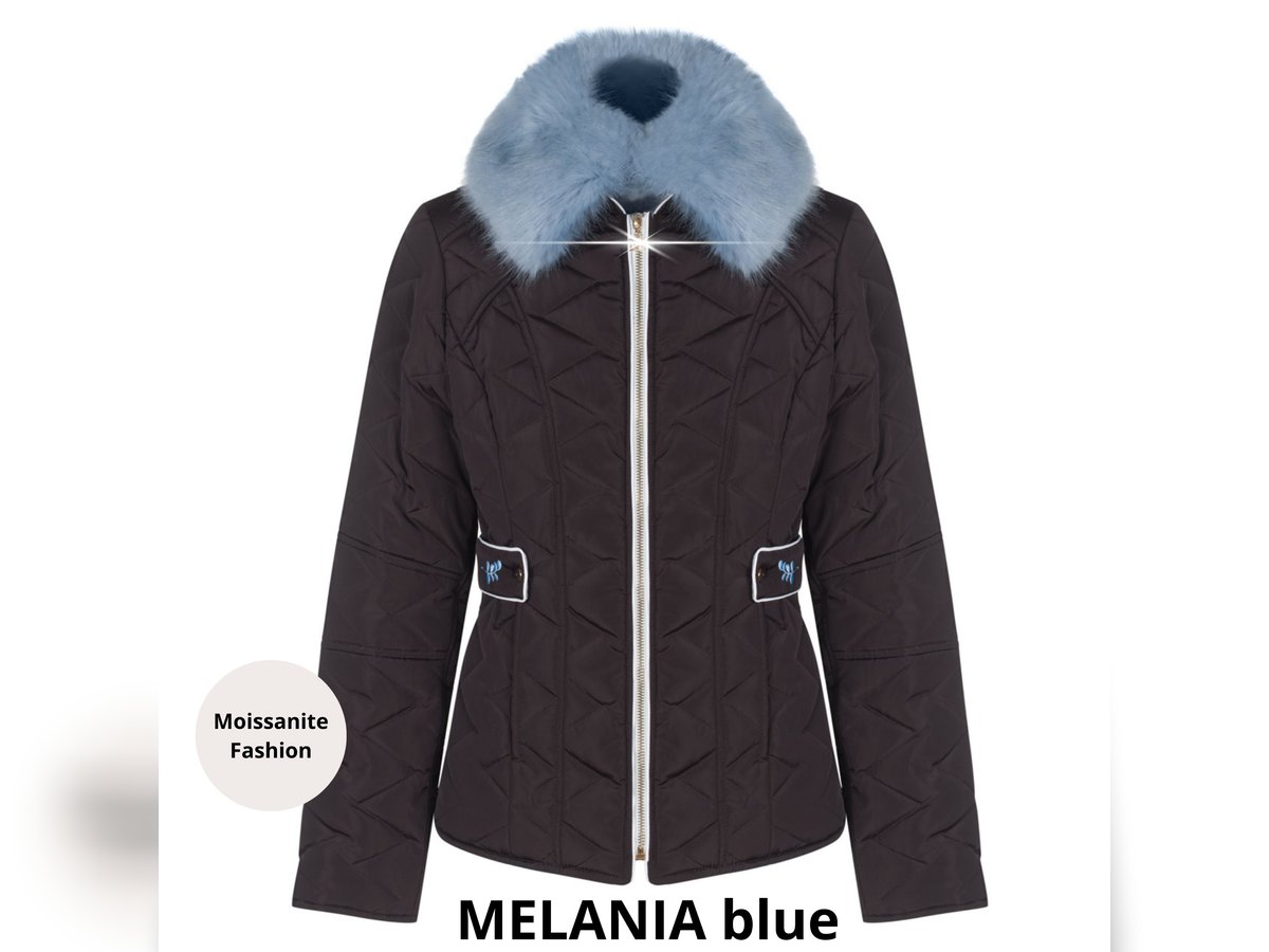 Brown winter quilted jacket MELANIA blue with woolen lining S