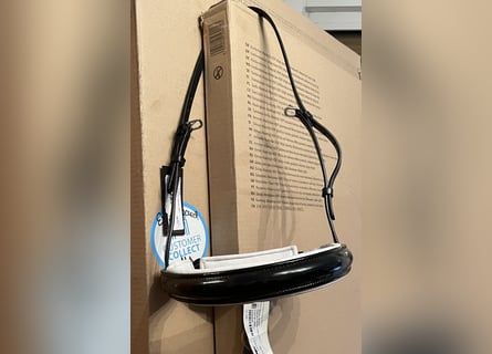 BR Reithalfter für Kandarre Lack weiß und schwarz unterlegt.