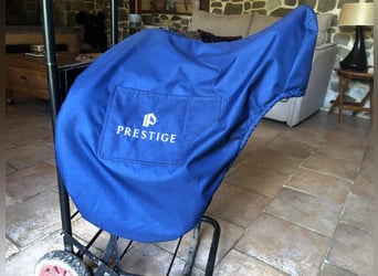 SELLE PRESTIGE CUIR BOVIN LISSE NOIR, LISERE BLEU