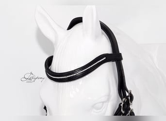 Frontalera de perlas blancas de cuero Lazypony / White pearl leather browband Lazypony
