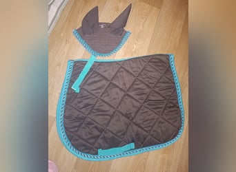 Schabracke VS + Fliegenhaube WB braun/türkis Kordel gesteppt neuwertig Sattelunterlage pferdezubehör