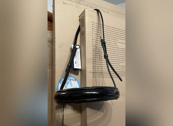 BR Reithalfter für Kandarre Lack weiß und schwarz unterlegt.