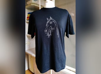 T-Shirt Unikat schwarz Gr. S mit Hotfix Strassmotiv Pferd