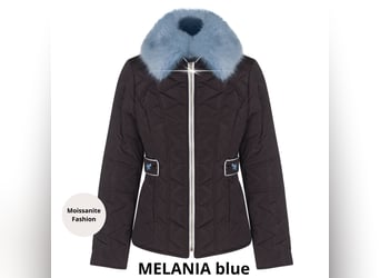 Brown winter quilted jacket MELANIA blue with woolen lining S