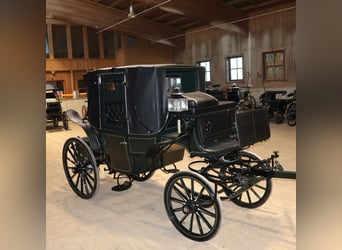 Carrozza Vis-à-Vis completamente restaurata, equipaggio a 4 cavalli, finiture in pelle con bauli