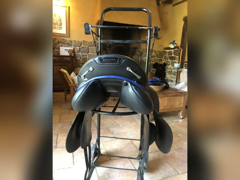 SELLE PRESTIGE CUIR BOVIN LISSE NOIR, LISERE BLEU