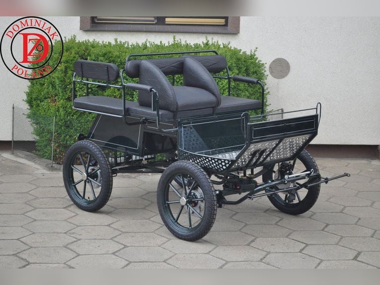 Pony wagonette with a track width of 120 cm, including 2 harnessed drivers' whips, equipped with 4 d