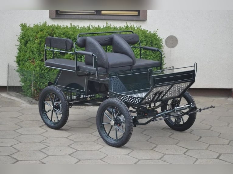 Pony wagonette with a track width of 120 cm, including 2 harnessed drivers' whips, equipped with 4 d