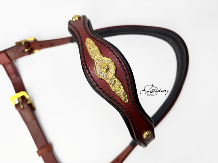 Frontalera clásica barroca artesanal de cuero Lazypony  / Leather Classic baroque browband