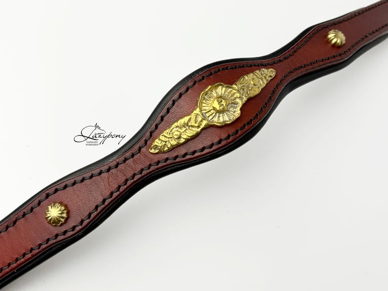 Frontalera clásica barroca artesanal de cuero Lazypony  / Leather Classic baroque browband