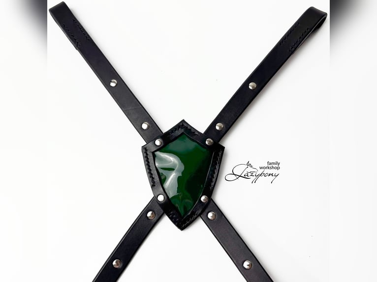 Frontalera de cuero hecha a mano Shield Lazypony en forma de X, X browband for horse, cross browband