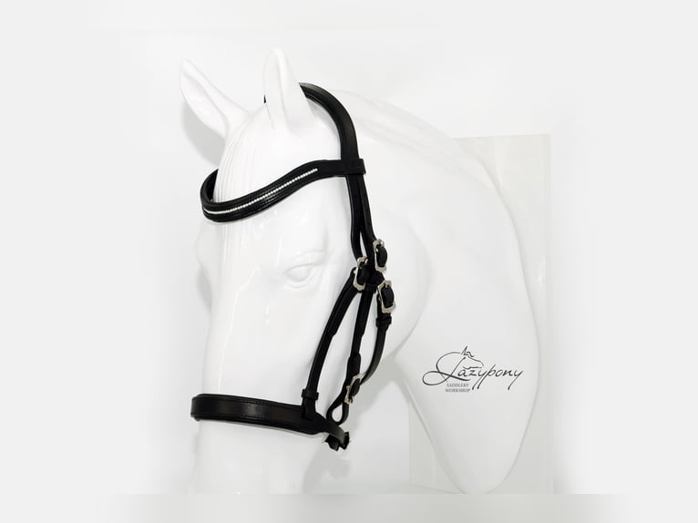 Frontalera de perlas blancas de cuero Lazypony / White pearl leather browband Lazypony