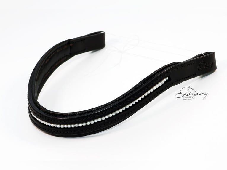Frontalera de perlas blancas de cuero Lazypony / White pearl leather browband Lazypony