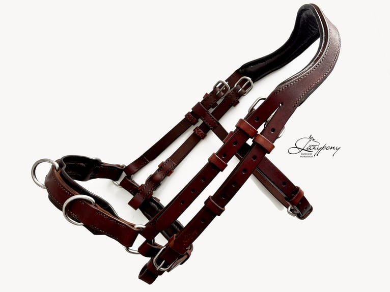 Leather horse bridle École Lazypony, cavesson bridle, Cabezada de cuero para caballos École Lazypony