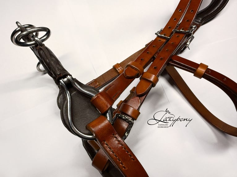 Leather horse bridle École Lazypony, cavesson bridle, Cabezada de cuero para caballos École Lazypony