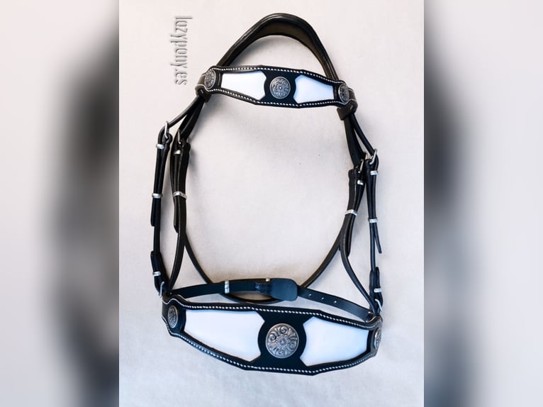 Medieval fancy horse bridle Lazypony, cabezada de cuero, cabezada barroca, leather horse bridle