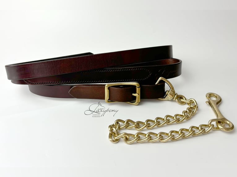 Ramal Lazypony clásico de cuero con cadena,  leather lead rope with chain Lazypony