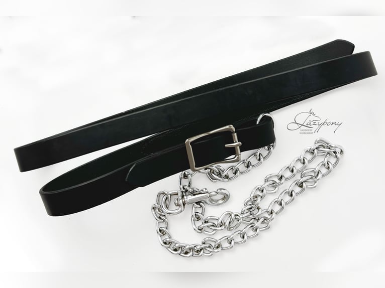Ramal Lazypony clásico de cuero con cadena,  leather lead rope with chain Lazypony