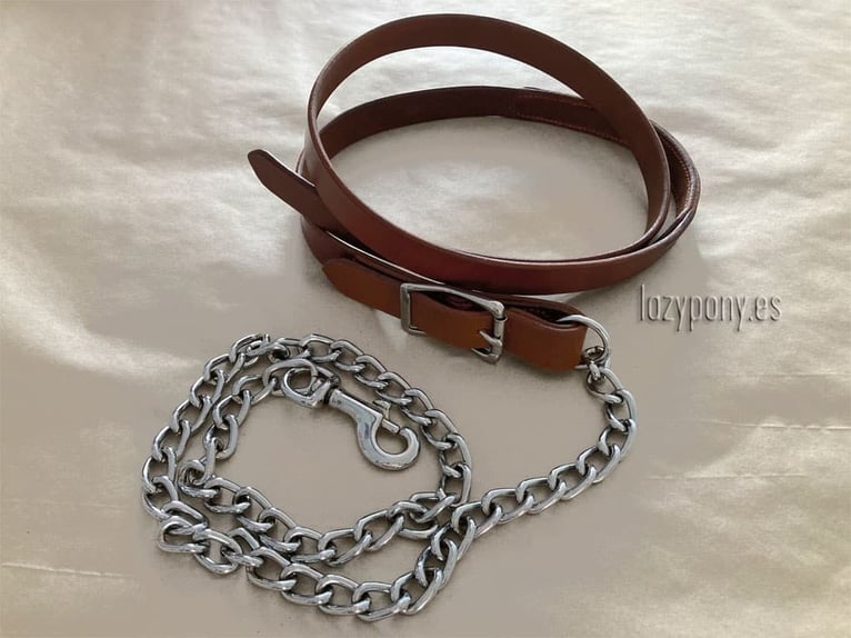 Ramal Lazypony clásico de cuero con cadena,  leather lead rope with chain Lazypony