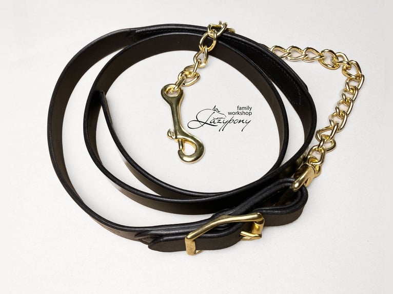 Ramal Lazypony clásico de cuero con cadena,  leather lead rope with chain Lazypony