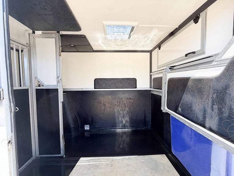 Transportista de caballos con equipamiento para sementales, remolque para ganado y transporte de ani