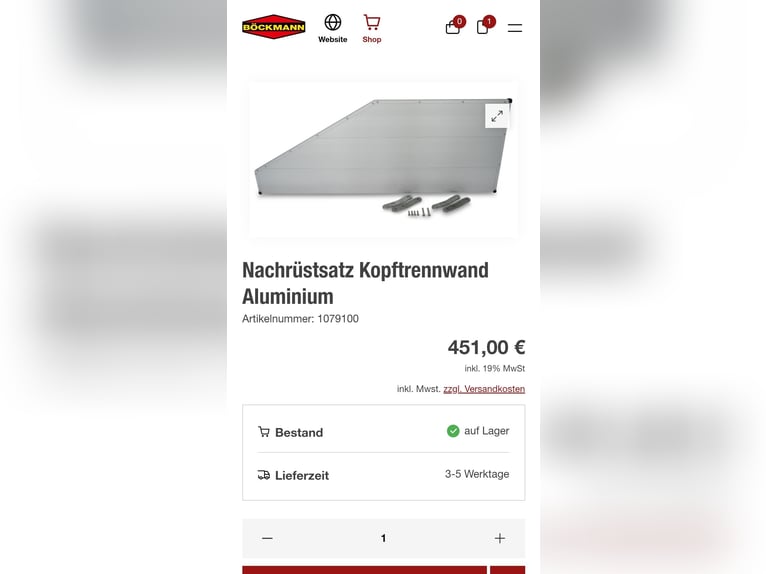 Böckmann Kopftrennwand Aluminium 