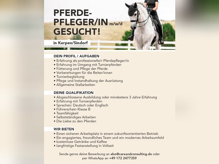 Pferdepfleger/in Vollzeit in 50170 Kerpen gesucht Pferdepfleger/in Vollzeit in 50170 Kerpen gesucht