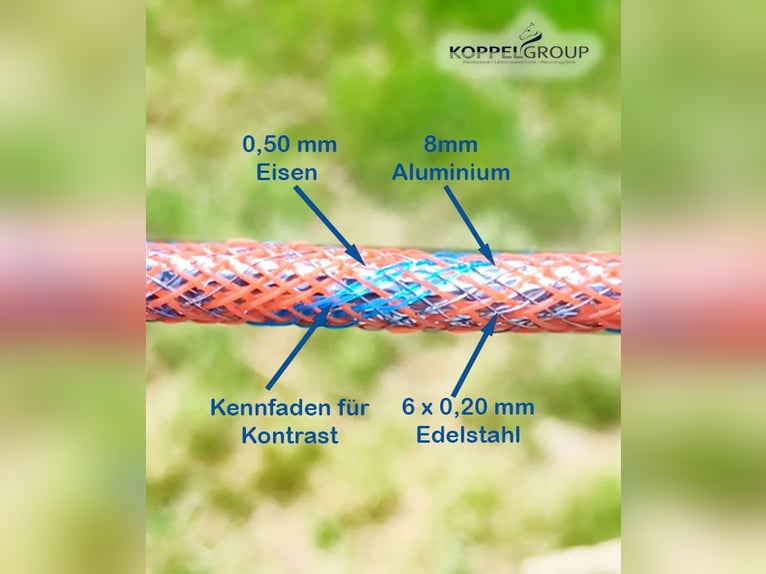 Cuerda de cercado premium de 6 mm para caballos, 500 m, color naranja