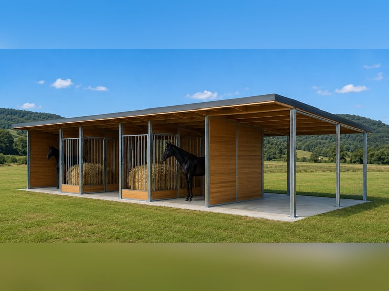 Construcción de paddock abierto y refugio para caballos, refugio para pasto | Caseta para caballos