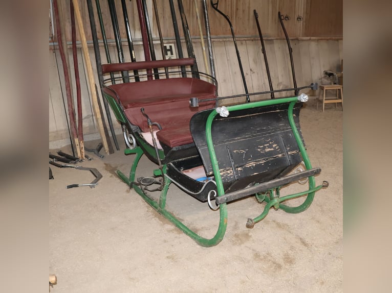 Horse-drawn sleigh carriage, antique sled, vintage decor, historical style