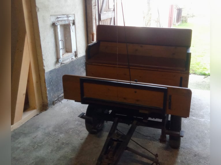 Carriage, horse-drawn carriage, padded bench seat, and transport platform