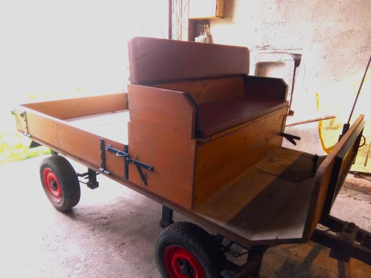 Carriage, horse-drawn carriage, padded bench seat, and transport platform