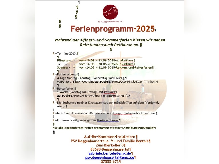 Reiterferien/Reitkurse 2025