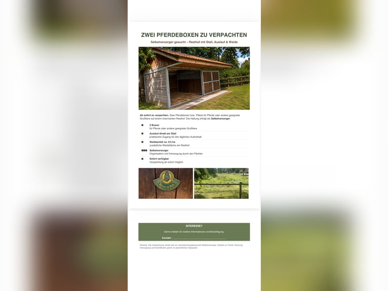 TWO STALLS FOR LEASE Self-catering sought – Farm with stable, turnout, and pasture
