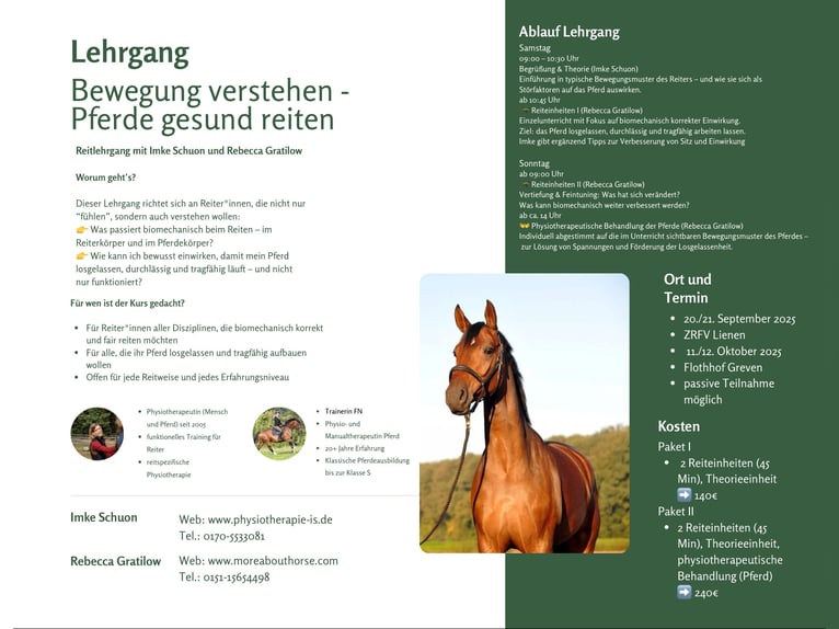 Reitlehrgang Biomechanik von Reiter und Pferd - Pferde gesund reiten Reitlehrgang Biomechanik von Reiter und Pferd - Pferde gesund reiten