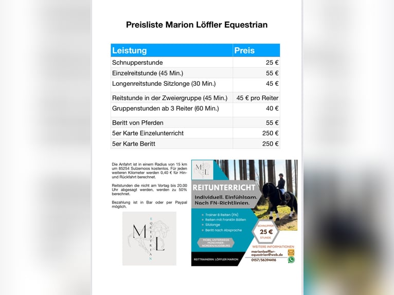 Mobiler Reitunterricht und Beritt 