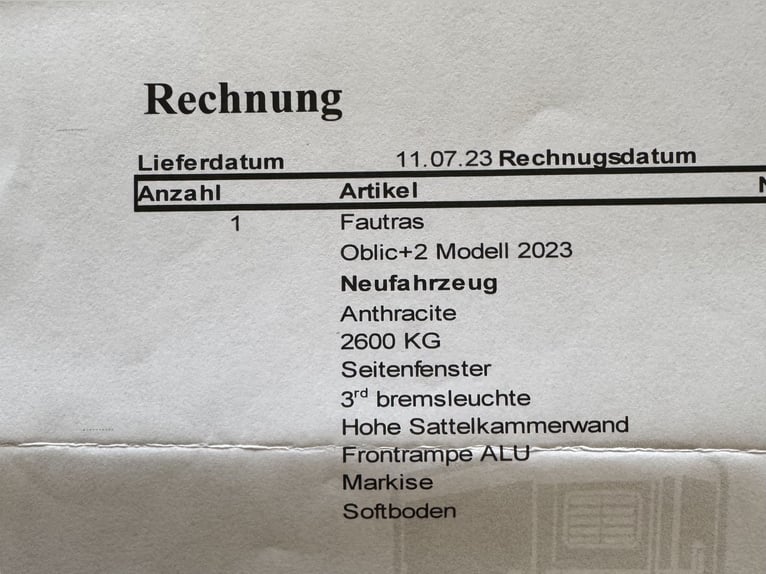 Fautras Oblic +2 Pferdeanhänger 07/23 Softboden/ Markise… wie neu