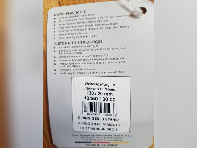 Nathe D-Ring Gebiss, Stangengebiss, biegsame Stange 130 cm NEU !